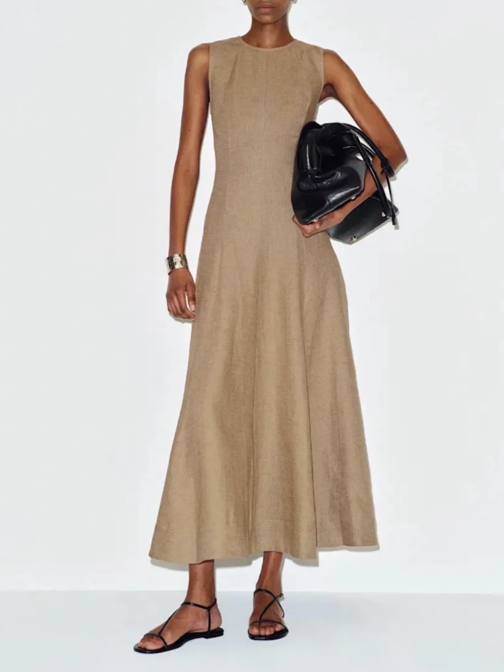 Reformation Cecilia Linen Dress In Dark Oatmeal, New Without Tags, Never Worn.